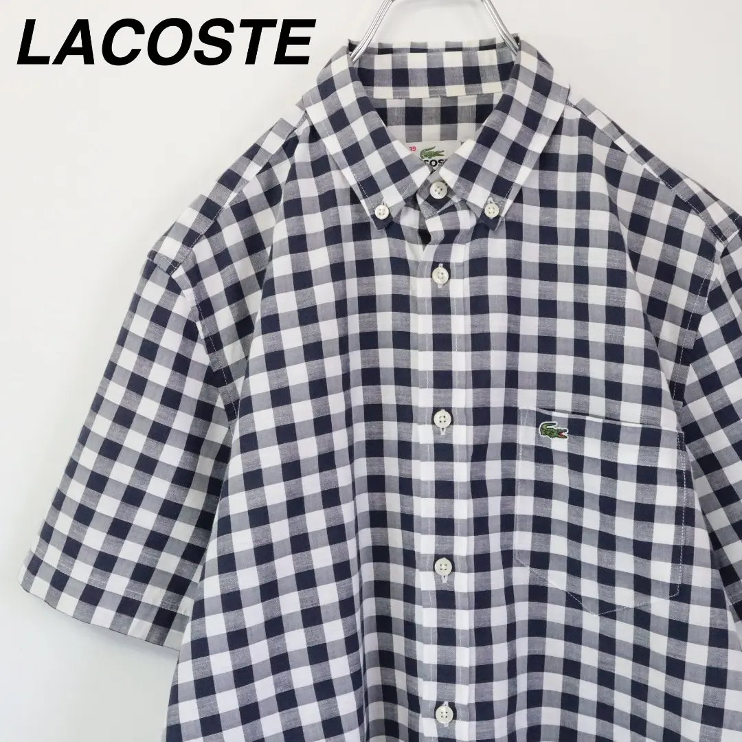 【美品】Lacoste ネルシャツ ネイビー/ベージュ チェック柄 オーバーサイズバックステッチチェックネルシャツ CH5985