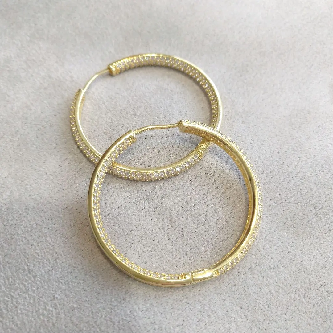 Thumbnail of K18YGP Pave Diamond CZ Large Hoop Earrings