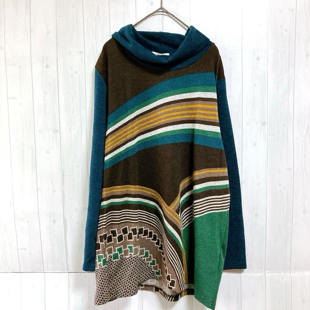 Thumbnail of High-neck long-sleeved knit thin cut-and-sew, multiple colors, 3L, plus size