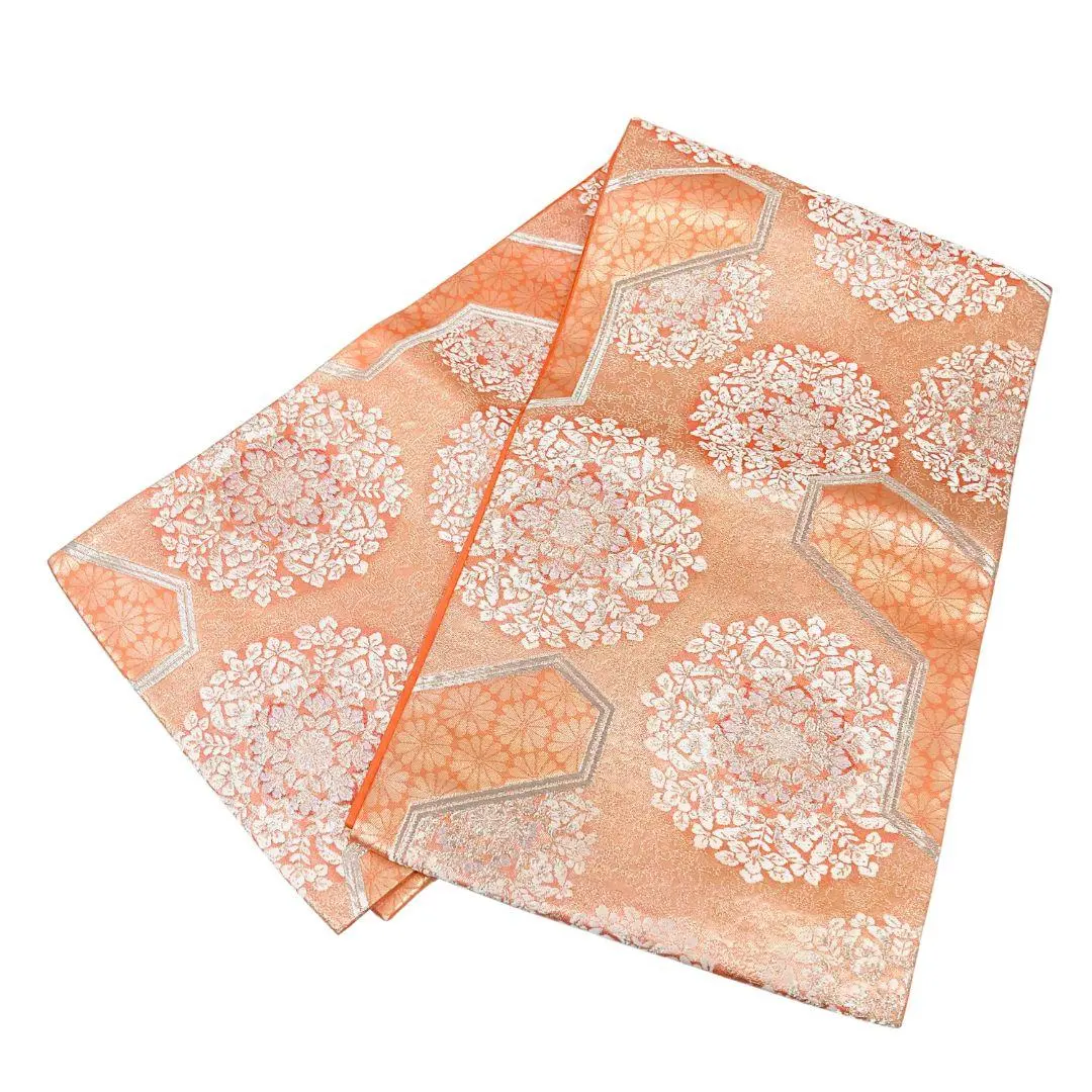 Thumbnail of Y507-466 Obi Belt, Silk, Orange, Hexagonal Floral Pattern, Gorgeous, Kimono, Japanese Clothing