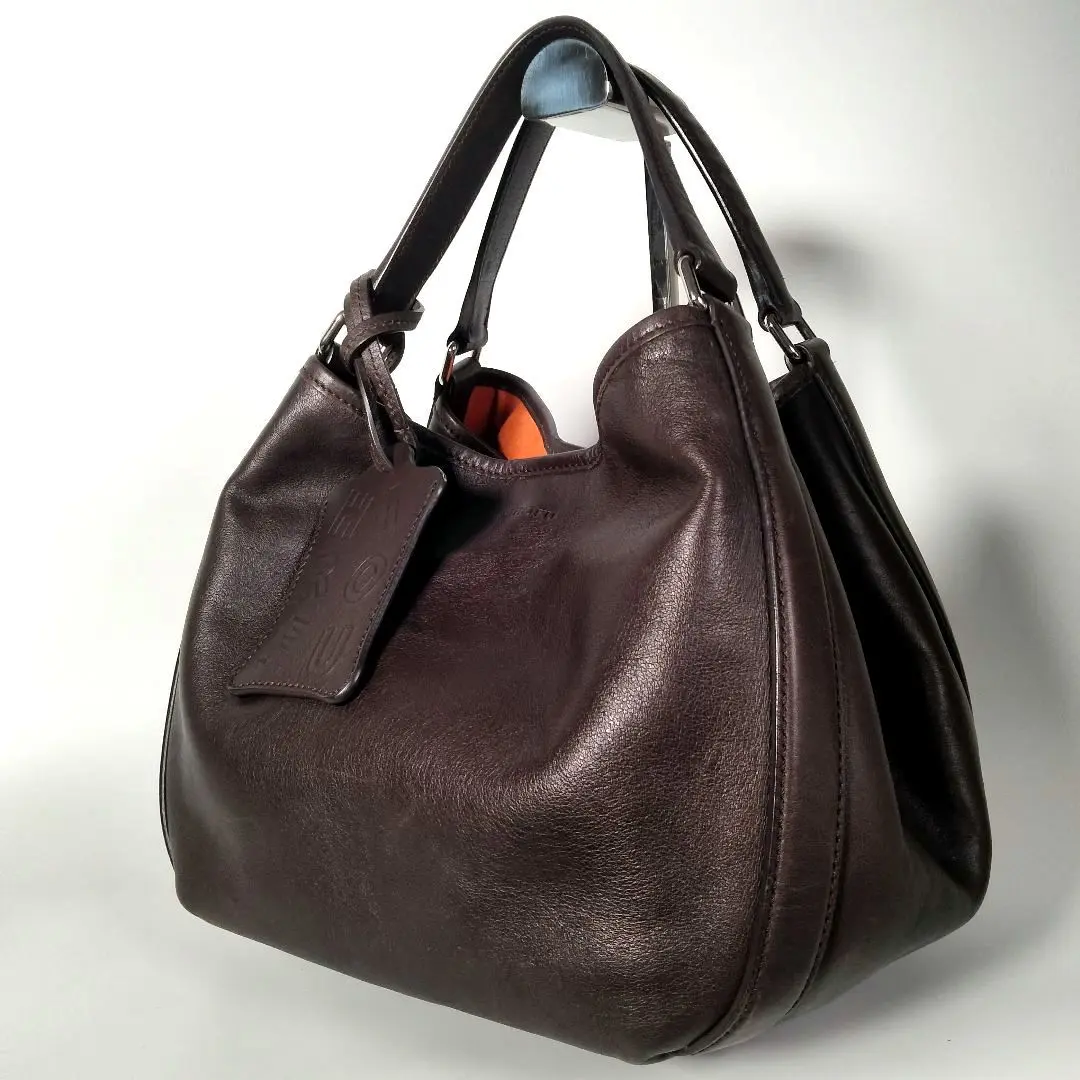 美品　ヒロフ　ハンドバッグ　ワンハンドル シボ革　ブラウン　肩掛け 美品 ヒロフ ハンドバッグ ワンハンドル シボ革 ブラウン 肩掛け