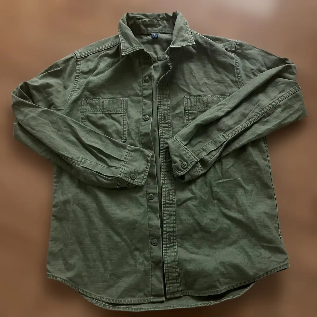 Thumbnail of Khaki long-sleeved button-down shirt, 140cm