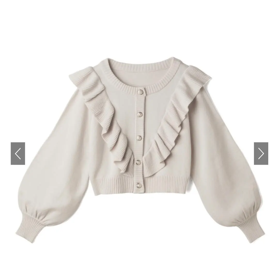 GRL 荷葉邊珍珠短款針織衫開襟衫 [cu254] 的縮圖
