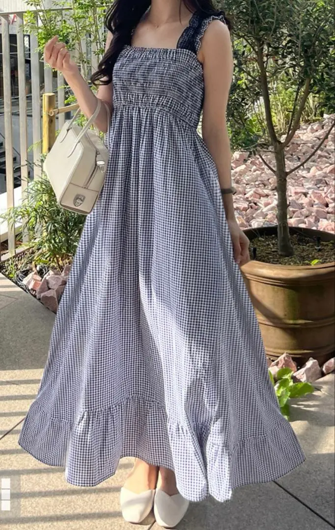 Thumbnail of Gingham check frill shoulder dress