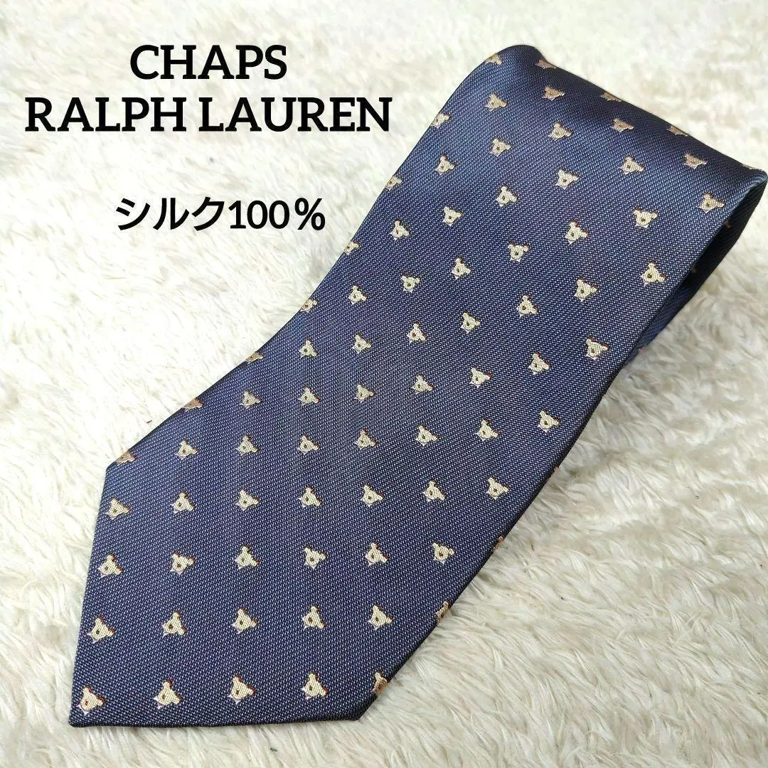 美品 CHAPS RALPH LAUREN ジャガード ポロベア クマ ネクタイ