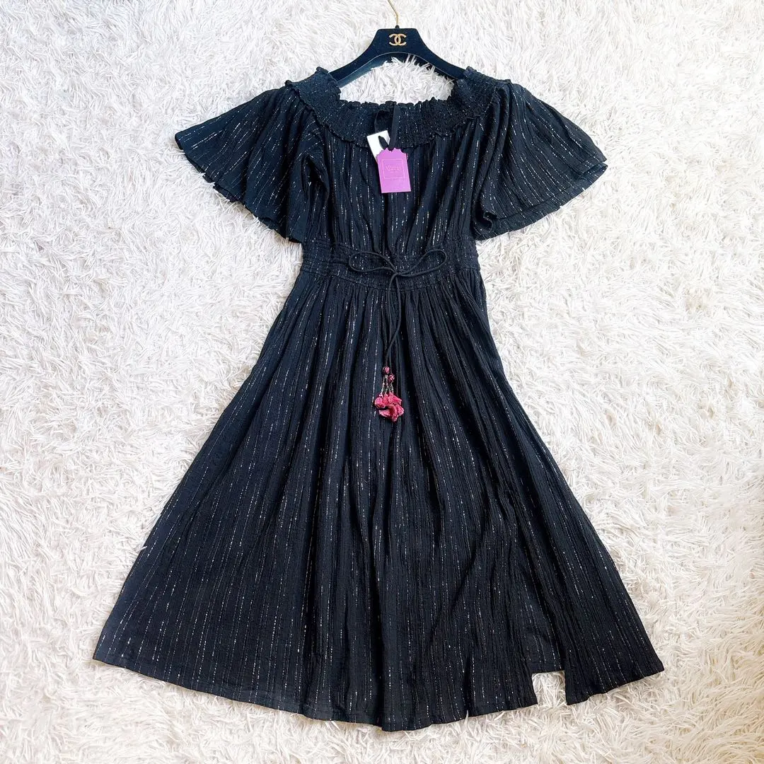 Thumbnail of Current item ✨ Verinica Off-shoulder Dress Shiny Lame Tassel Fringe Slit