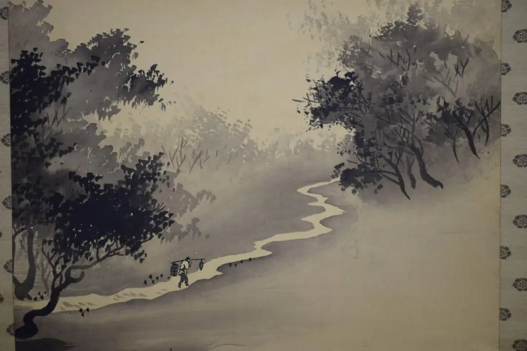 模写/橋本雅邦/山水帰路図/布袋屋掛軸HG-314 模写/橋本雅邦/山水帰路図/布袋屋掛軸HG-314