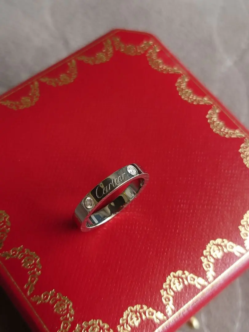 卡地亞 Pt950 刻字戒指 鑲鑽2顆 9號 的縮圖