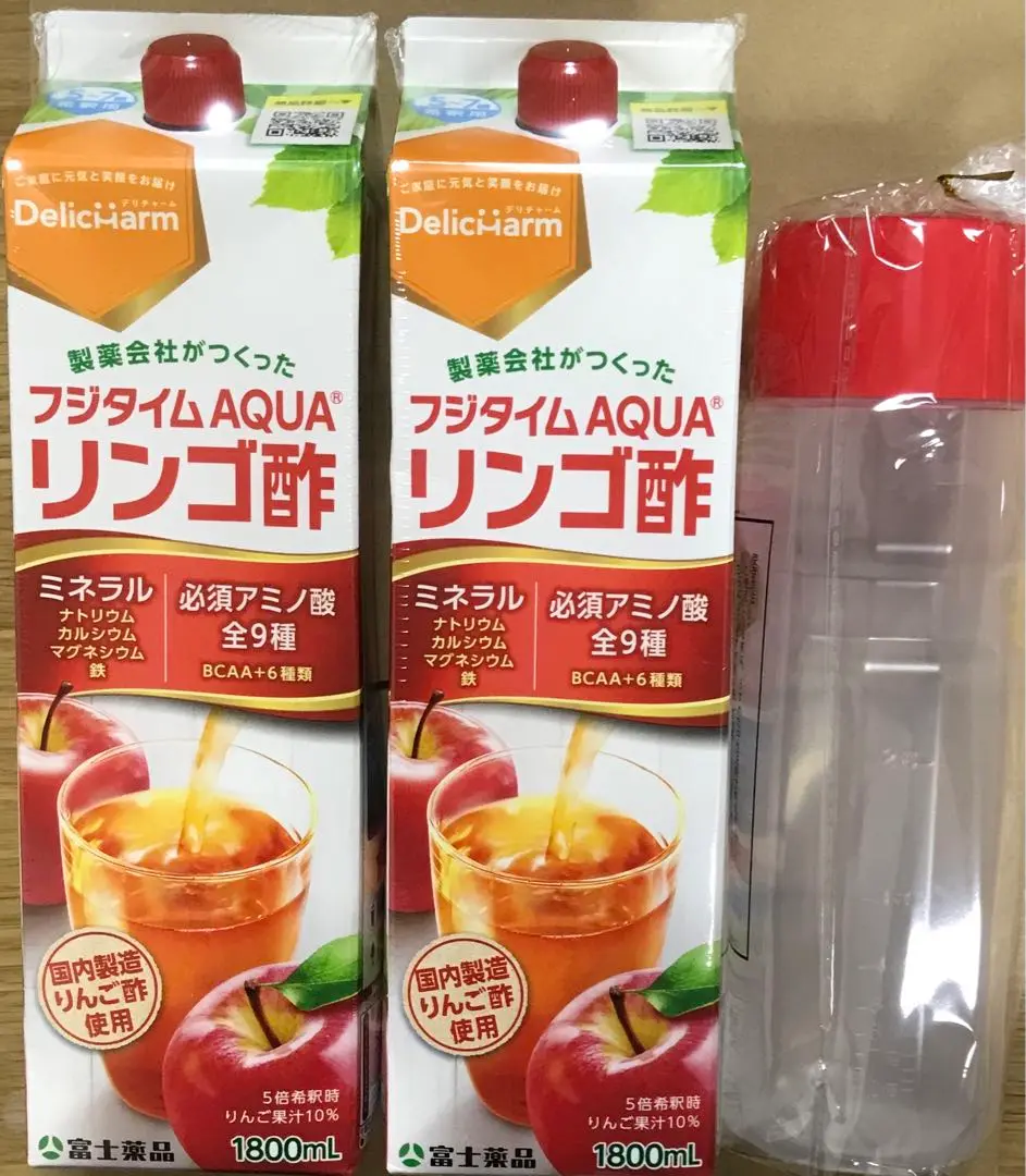 富士薬品　フジタイムAQUA　リンゴ酢1,800ml×3本　稀釈用ボトル1本 シリーズ累計販売数1000万本超のリンゴ酢飲料「フジタイムAQUA