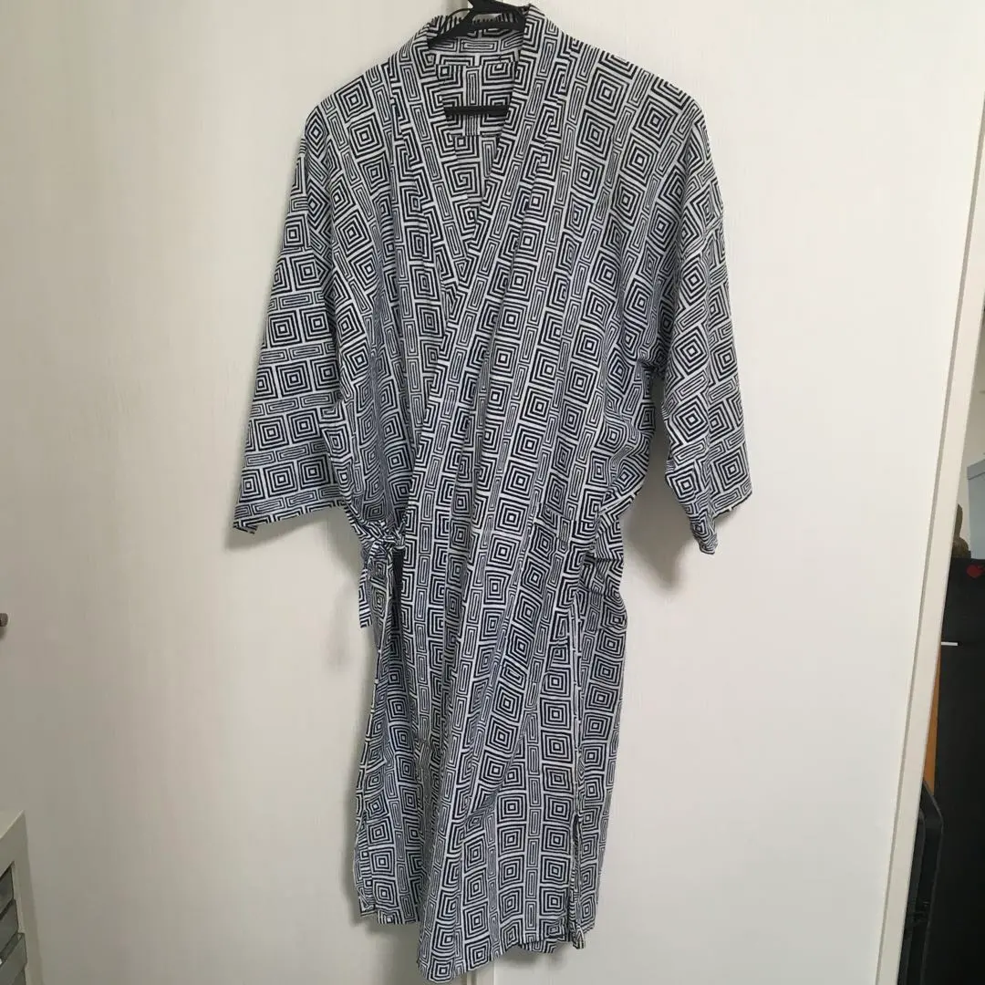 幾何圖案的白與紺甚平連衣裙 的縮圖