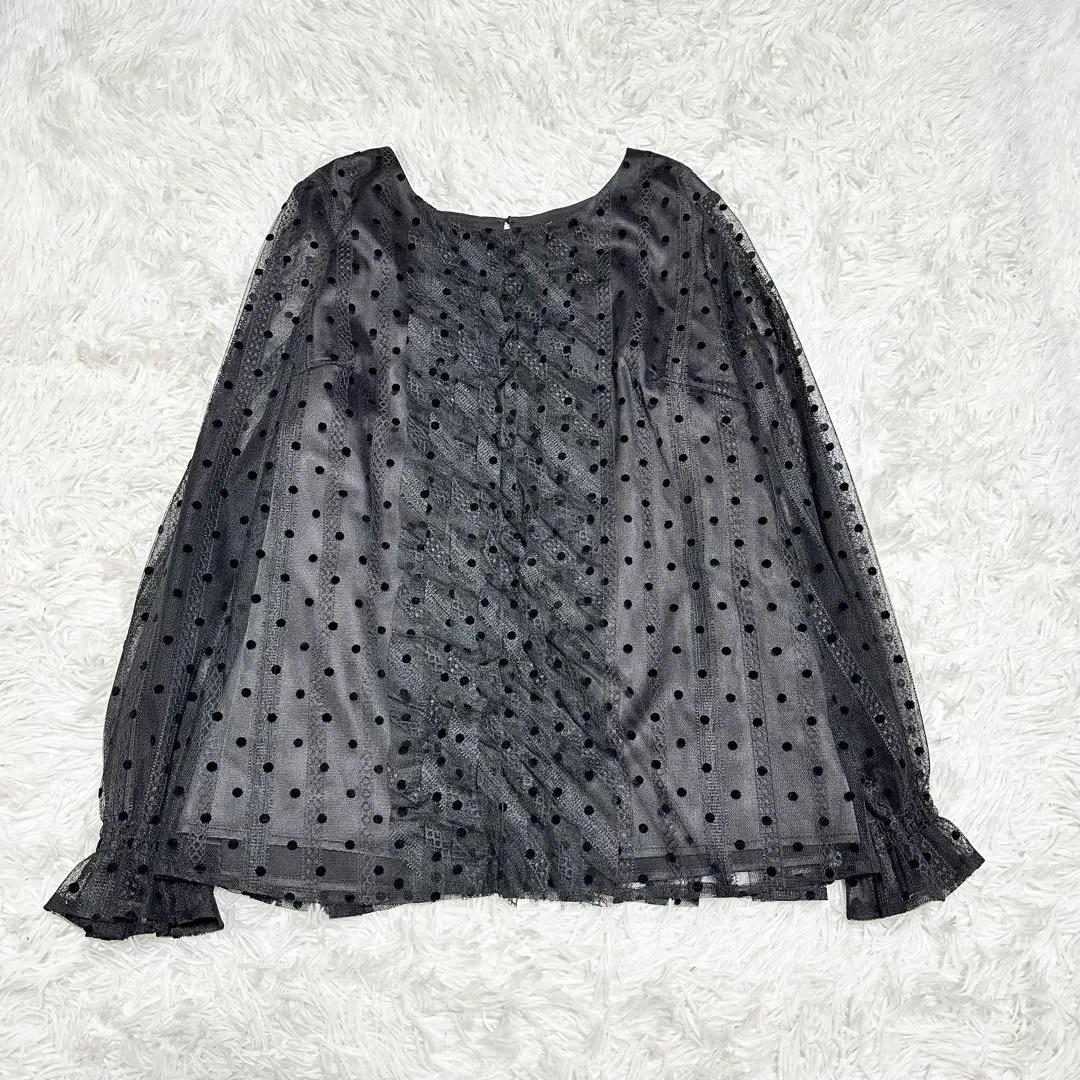 ✨美品✨ Rose Tiara 點點荷葉邊 網紗 襯衫 黑色 46 的縮圖