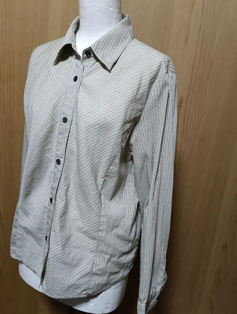 Thumbnail of Fall Collection, Striped Long Sleeve Shirt, Size L, Beige, with some defect
