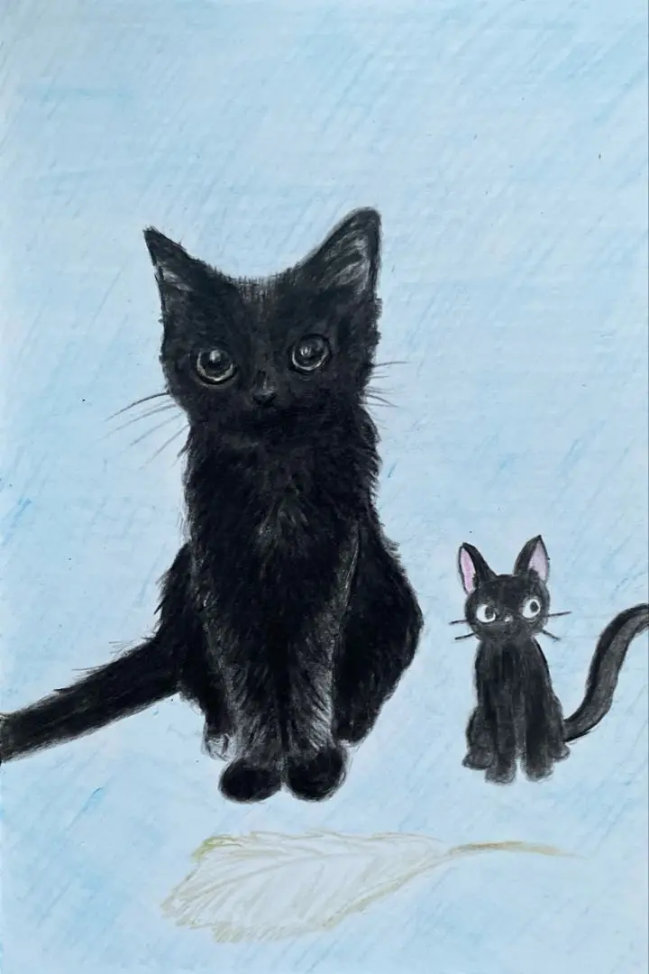 色鉛筆画.A4.黒猫.51 色鉛筆画 黒猫を描きました。Colored pencil drawing.I draw a