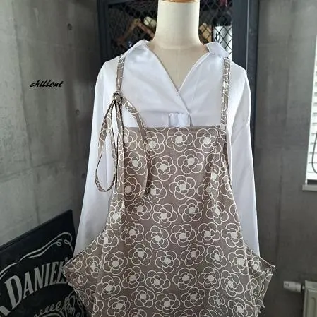 【特賣】【背部可愛】圍裙洋裝：棕色花朵【0896】 的縮圖