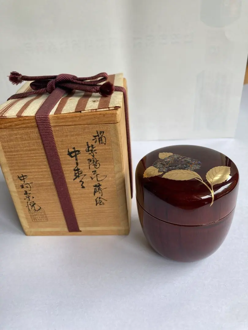 Thumbnail of Muneyoshi Nakamura, Medium Natsume (Tea Caddy), Hydrangea Maki-e, with Wooden Box