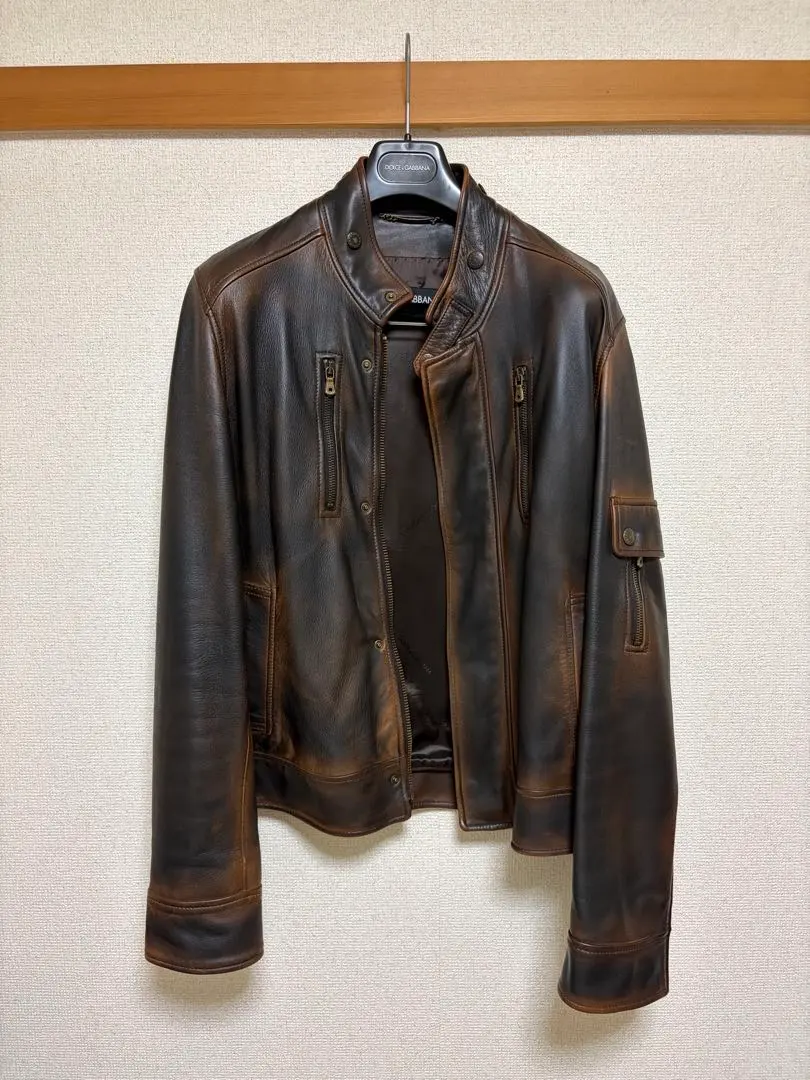 皮革騎士夾克 深棕色 的縮圖