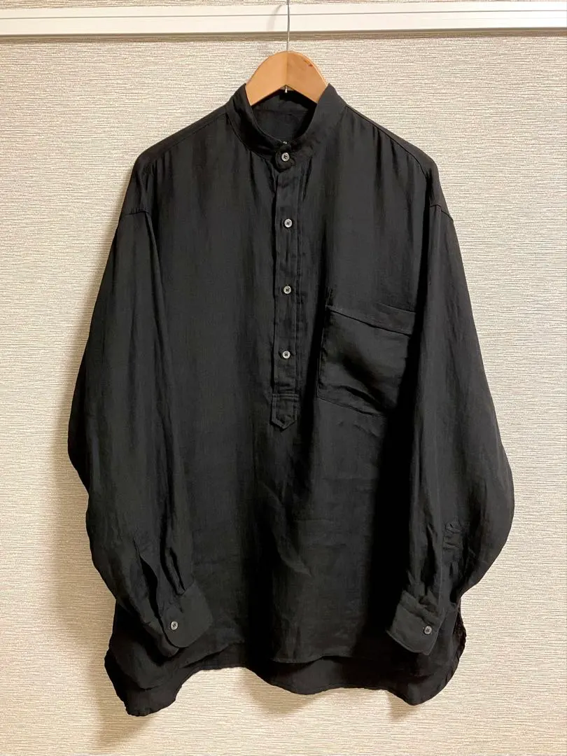 Thumbnail of 25ss COMOLI Linen W-Cross Pullover Shirt 2 Black
