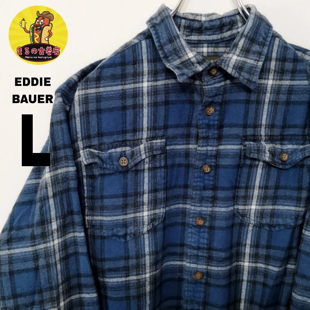 Thumbnail of USA Vintage Eddie Bauer Flannel Shirt L Blue Black Ombre Check