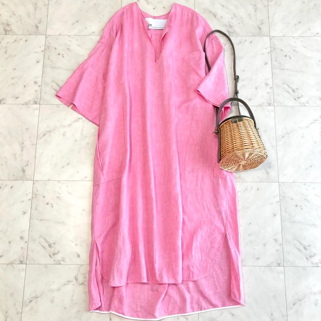 美品 TICCA ティッカ キーネックワンピース ロング 半袖 コットン セール】【TICCA/ティッカ】キーネックワンピース（ワンピース