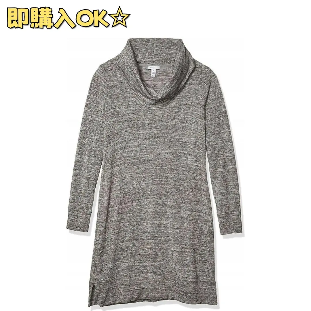 连衣裙 及膝连衣裙 长袖 围巾领 女士 灰色 的縮圖