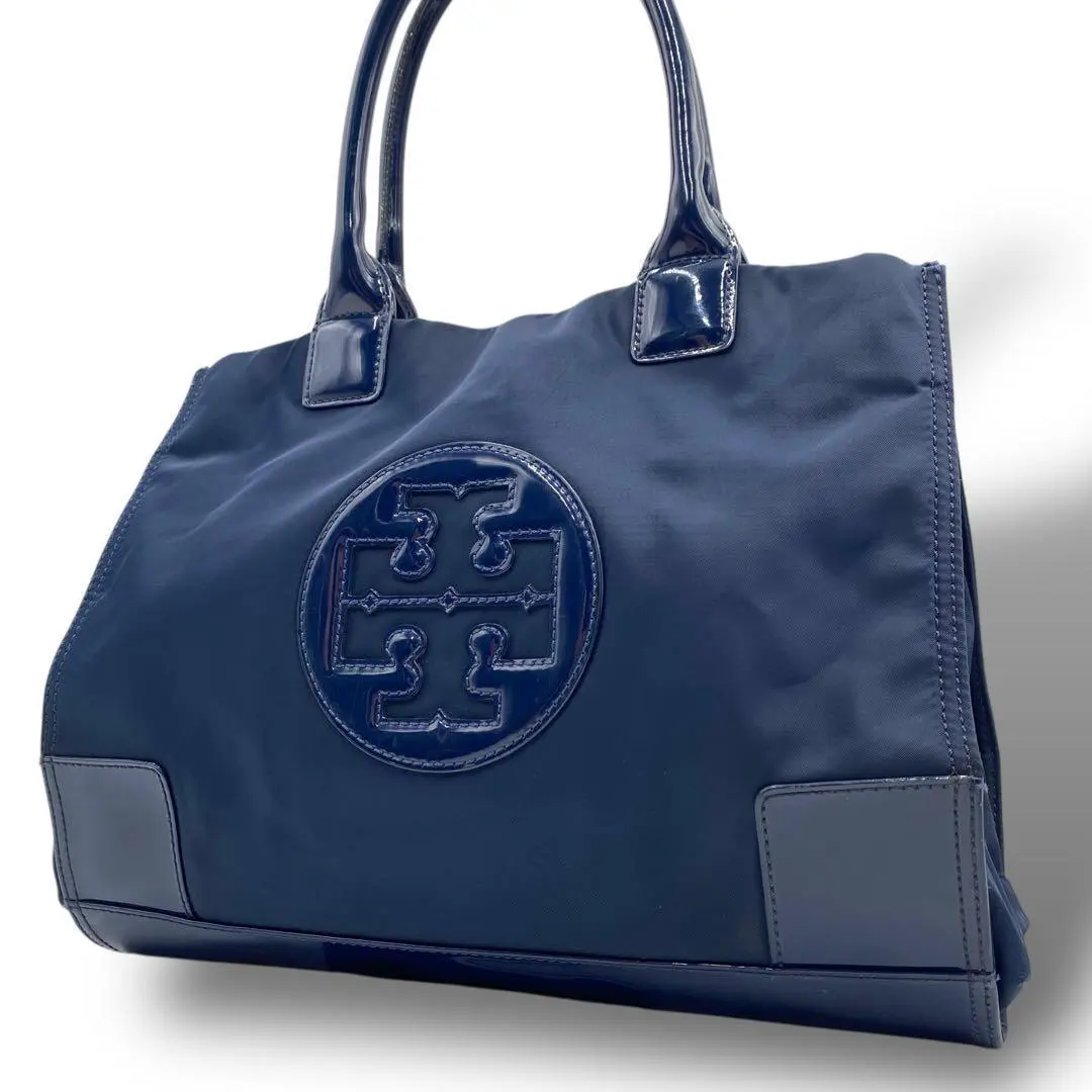 Tory Burch 手提包 肩背 Ella 大Logo 漆皮 內襯總花紋 深藍色 的縮圖