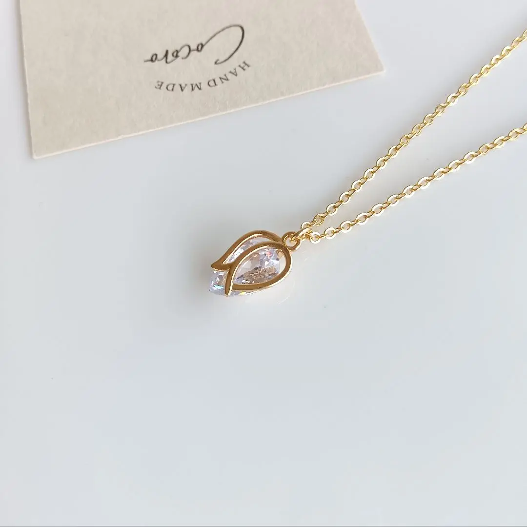 鬱金香框架玻璃吊飾項鍊（透明）＊手工製作 的縮圖