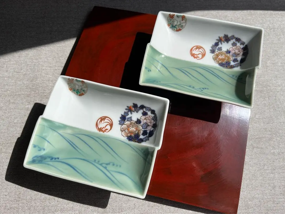 お値下【新品】深川製磁　染錦花丸紋　角小皿揃　オールド お値下【新品】深川製磁 染錦花丸紋 角小皿揃 オールド