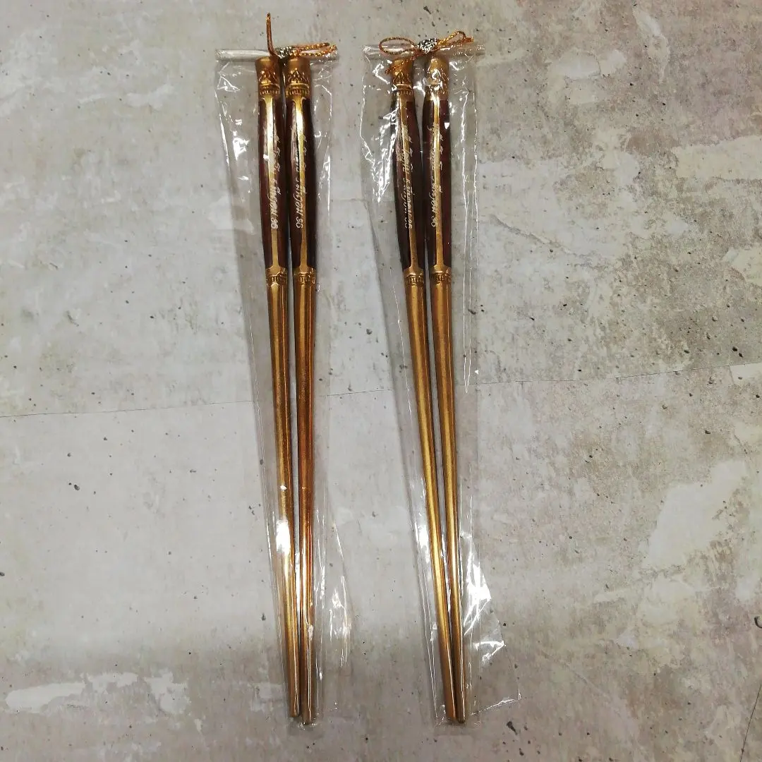 Thumbnail of Couple's Chopsticks, Asian Ethnic Pair, 2 Sets, Gold Wood Embossed, Thailand [b38]