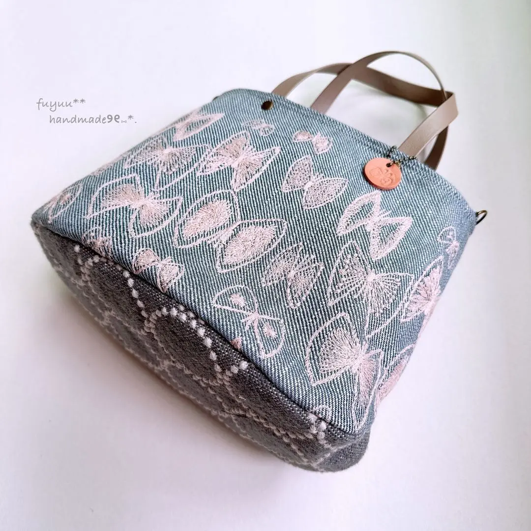 ハンドメイド❁¨̮楕円マチのベルバッグ ミナペルホネン アネモネ タンバリン mina perhonen oval bag -anemone×tambourine- - ミナペルホネン