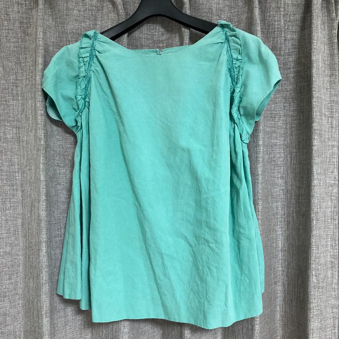 Thumbnail of LANVIN en Bleu Emerald Green Ruffled Short Sleeve Blouse