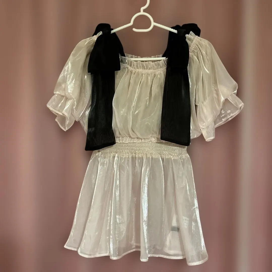 Thumbnail of clear Shoulder Ribbon Peplum Blouse Pink