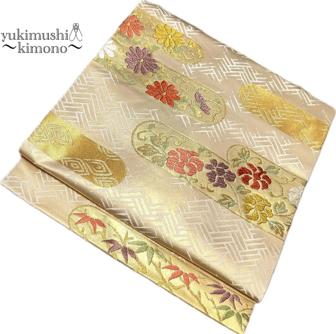 Thumbnail of ZZ1054 Nagoya Obi, Nagoya Style, Skin Tone/Beige, Gold, 362cm, Follow-up Discount Available