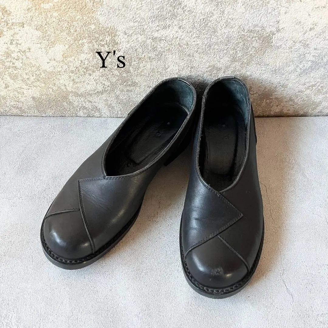 美品 Y's ワイズ レザーシューズ 革靴 牛革 Y's ワイズ ヨウジヤマモト レザー シューズ 5 ブラック