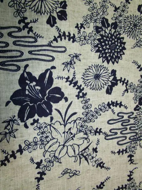 Thumbnail of T15=Yukata fabric *lily* *dahlia* *Japanese pampas grass* *cotton* *remake* *scrap fabric*