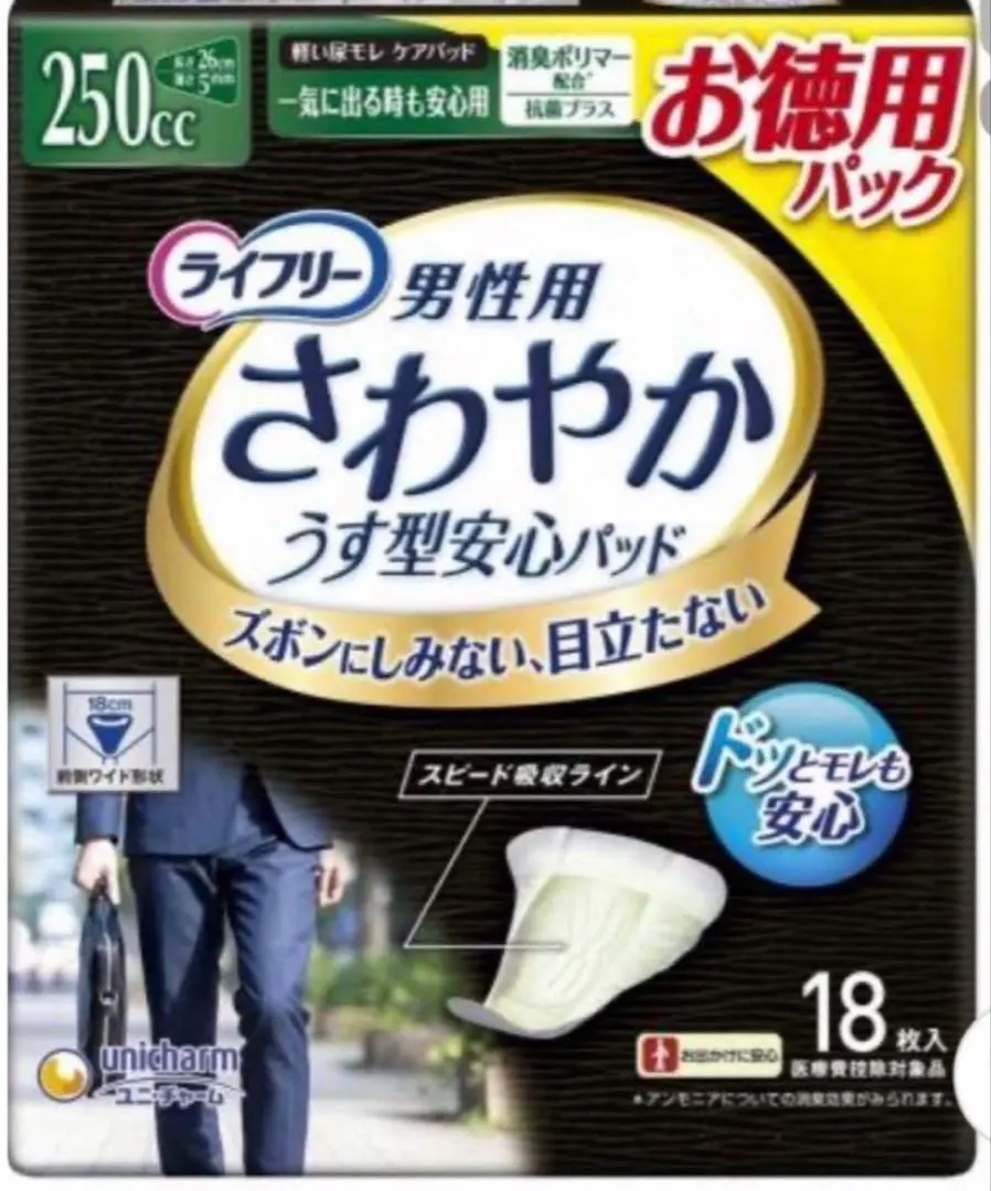 【12袋×18枚】 輕巧自在 爽身護墊 男士用 250cc 26cm 的縮圖