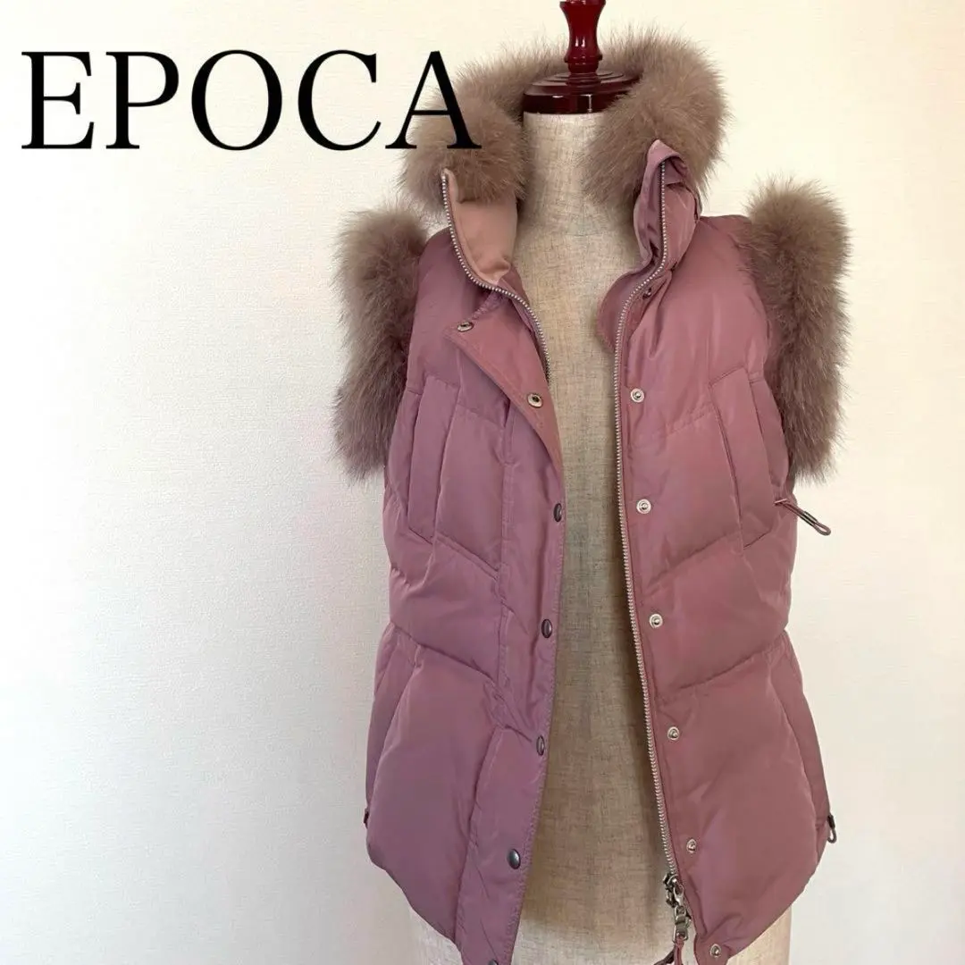 エポカ EPOCAベロアダウンベスト レディースM ロゴ金ボタン ファー