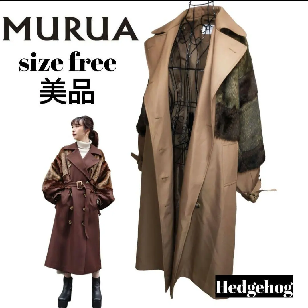 美品 MURUA ムルーア 雙層毛皮長款風衣外套 附腰帶 的縮圖