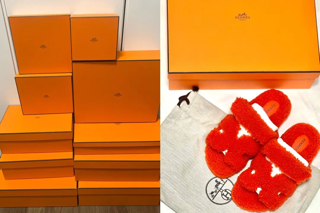 エルメス シプレサンダル ムートンオレンジ レディース 37サイズ空箱10個付き エルメス シプレサンダル ムートンオレンジ レディース 37サイズ