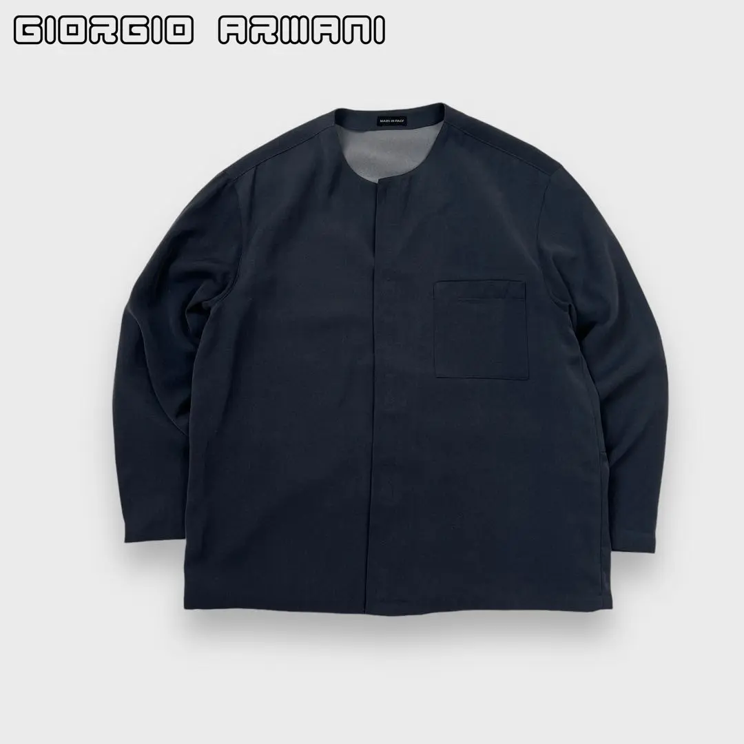【最終値下げ】Giorgio Armani ノーカラー ジャケット L グレー 最終値下げ】Giorgio Armani ノーカラー ジャケット L グレー