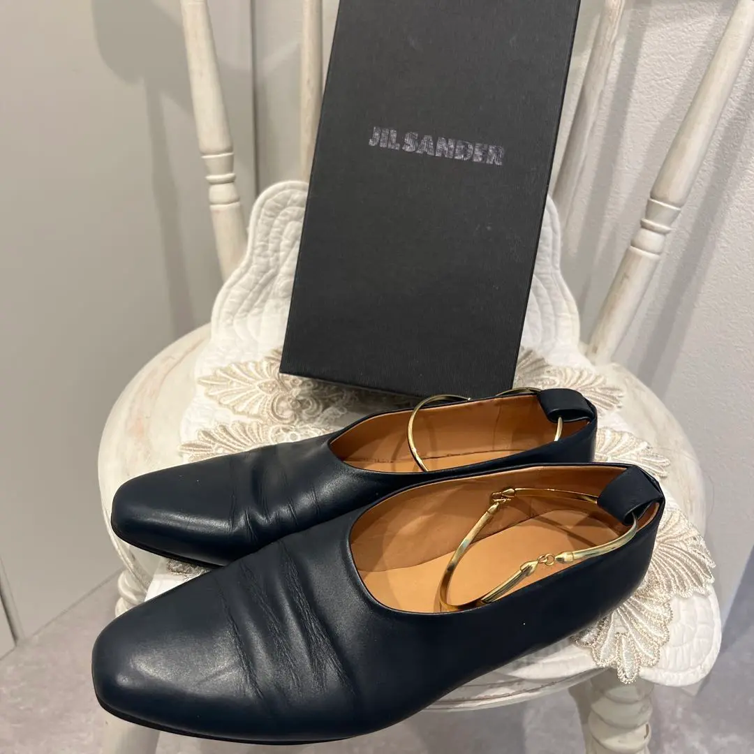 ジルサンダー　パンプス ブラック　37 JIL SANDER◇フラットパンプス/37.5/ブラック/黒/レザー