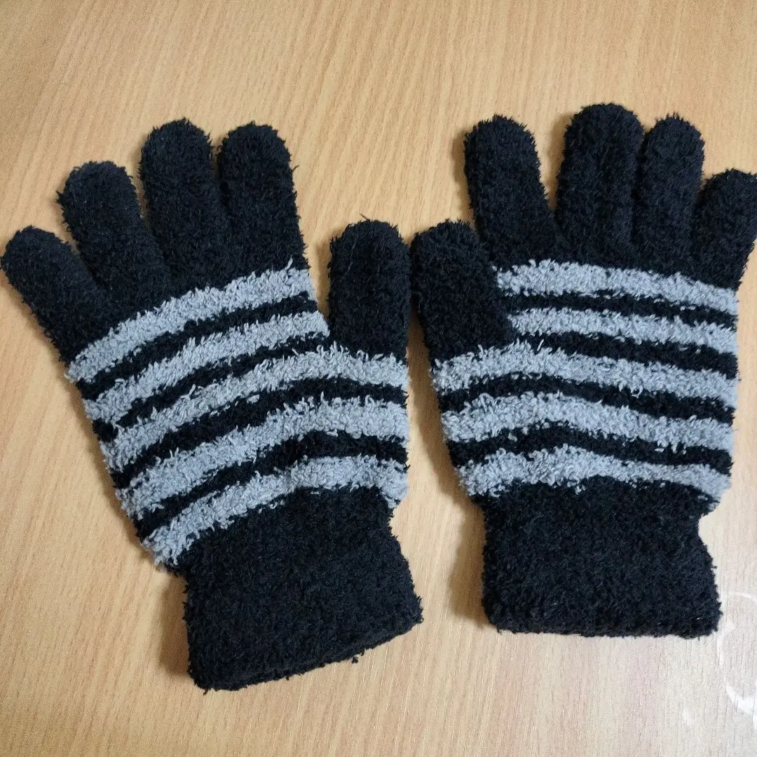 Thumbnail of Fleece striped gloves, black/gray, stretch gloves