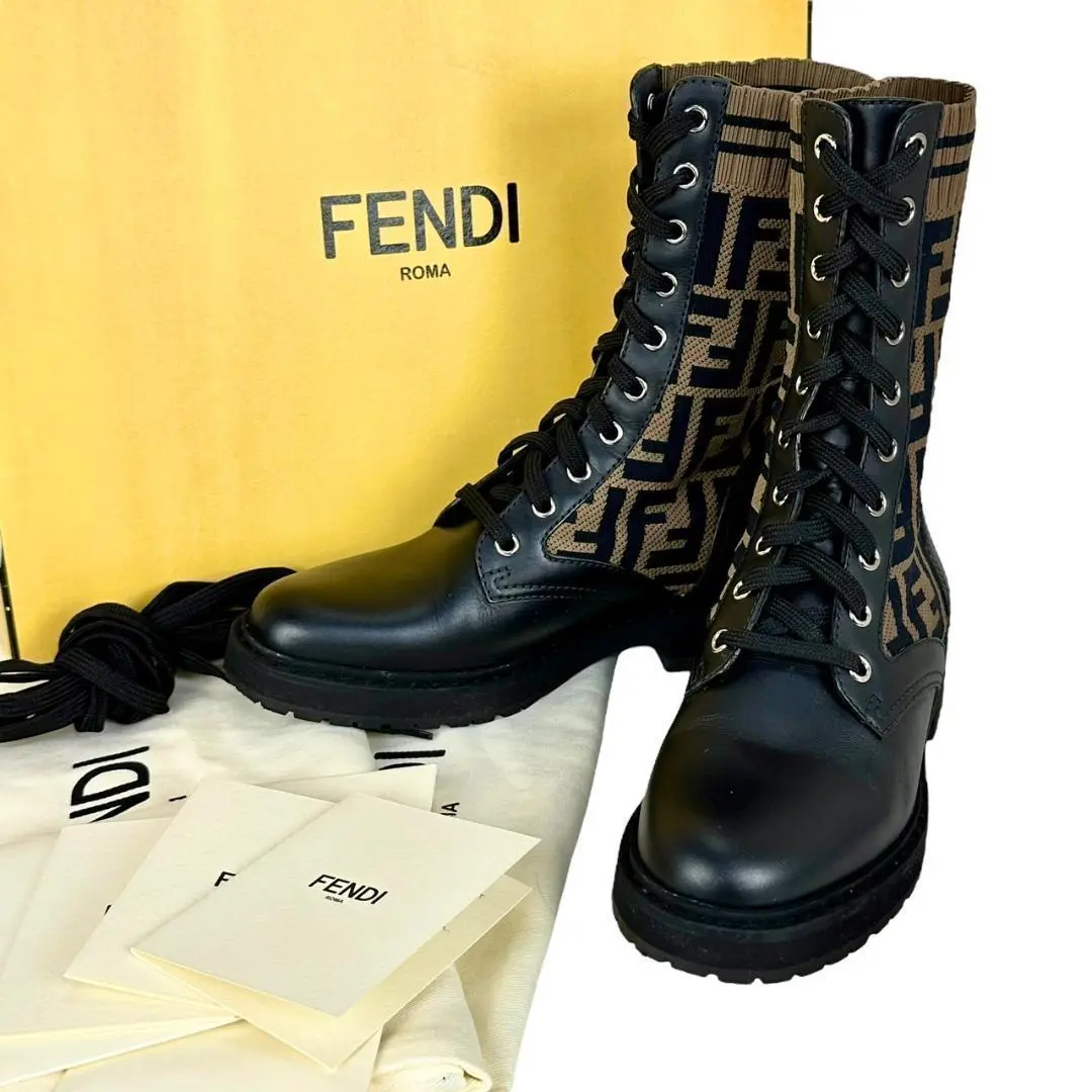 しましま　FENDI ブラックバイカーブーツ　サイドゴアブーツ 38サイズ しましま様専用 FENDI ブラックバイカーブーツ サイドゴアブーツ
