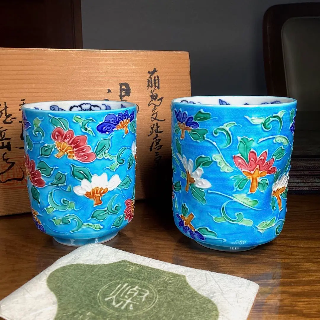 平安「龍岳造り」染付蛸唐草　汲出五客揃杉箱入 平安「龍岳造り」染付蛸唐草 汲出五客揃杉箱入