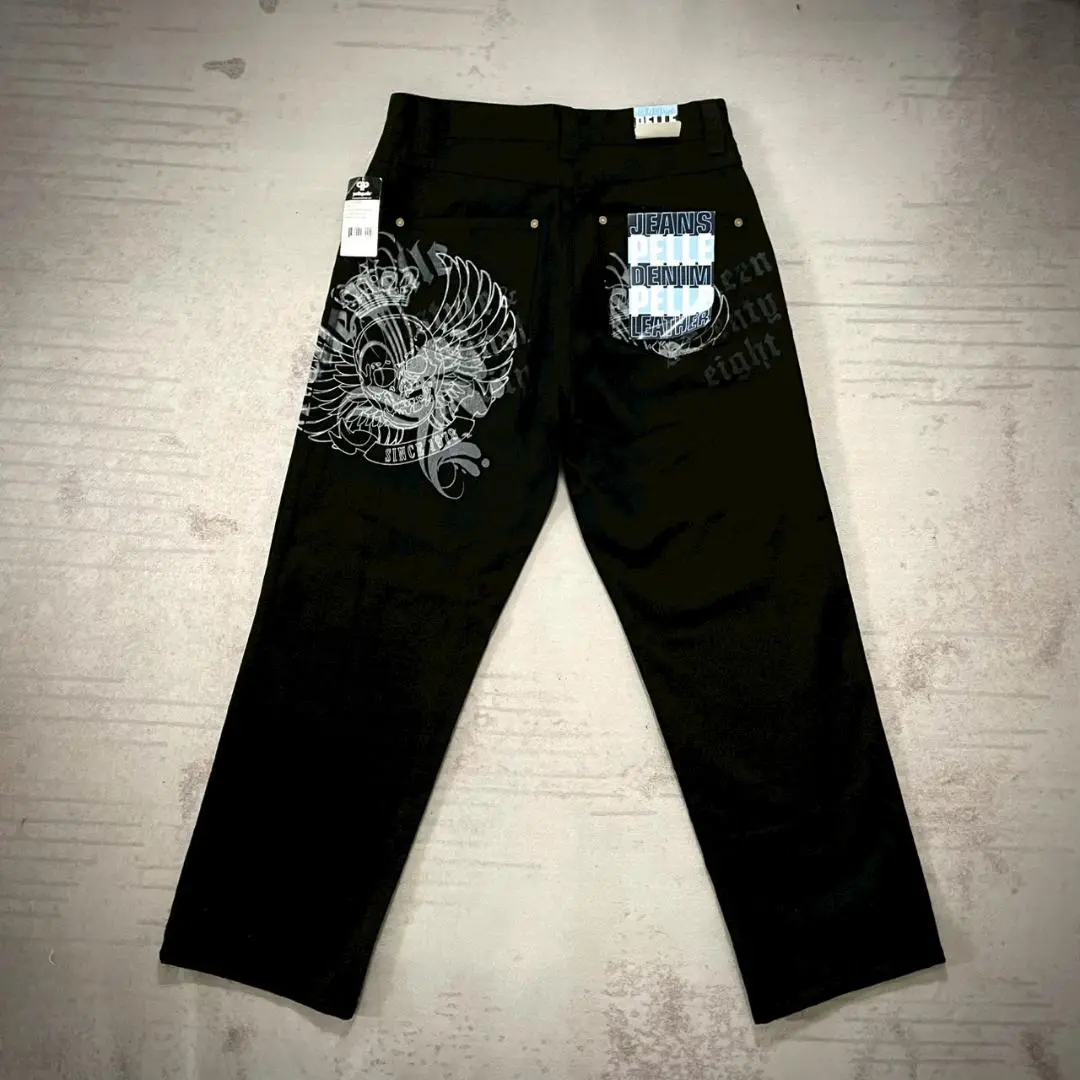 pellepelle ペレペレ 希少刺繍ロゴ ワイドデニムパンツ　革パッチ 90s 00s pellepelle ペレペレ 希少刺繍ロゴ ワイドデニムパンツ