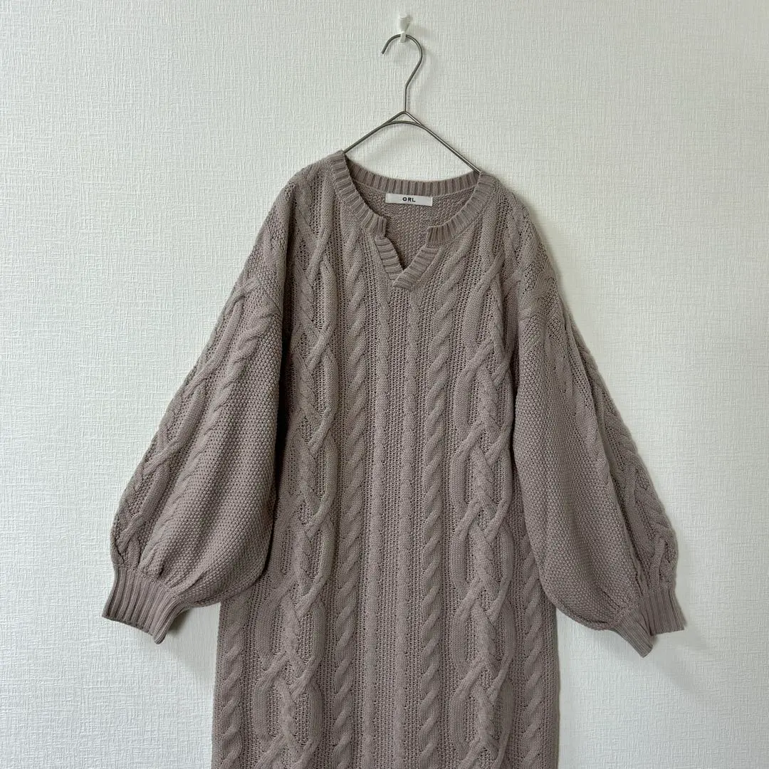 Thumbnail of GRL Cable Knit Long Dress - Light Brown
