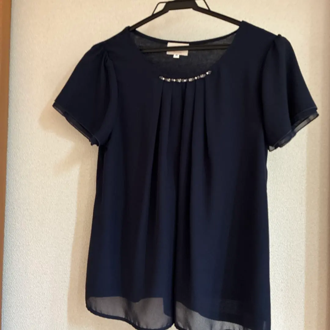 Thumbnail of Navy short-sleeved blouse, size M, beaded embellishments