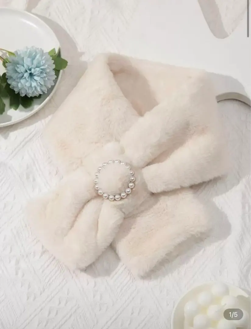 Thumbnail of Women's Solid Color Pearl Circle Embellished Fluffy Scarf, Neck Warmer