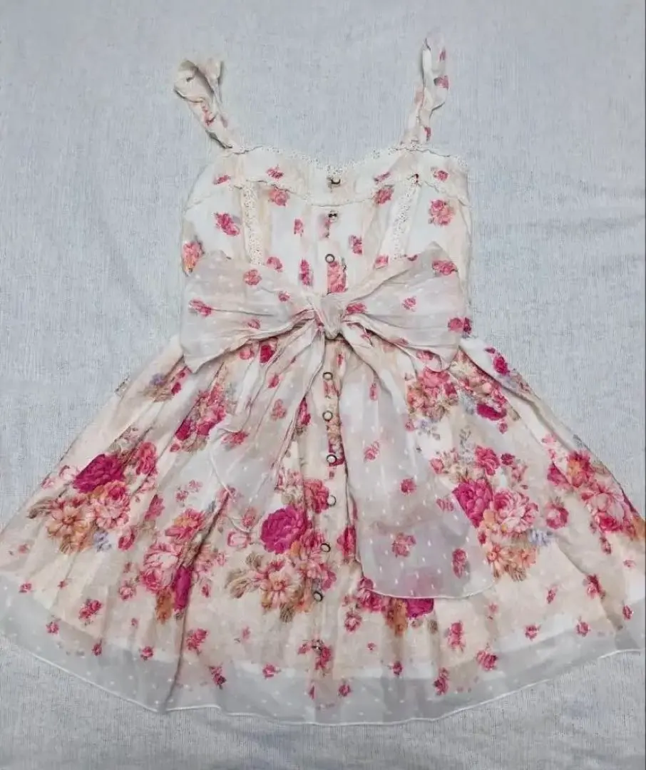 LIZLISA 大蝴蝶結花紋洋裝 粉色系 的縮圖