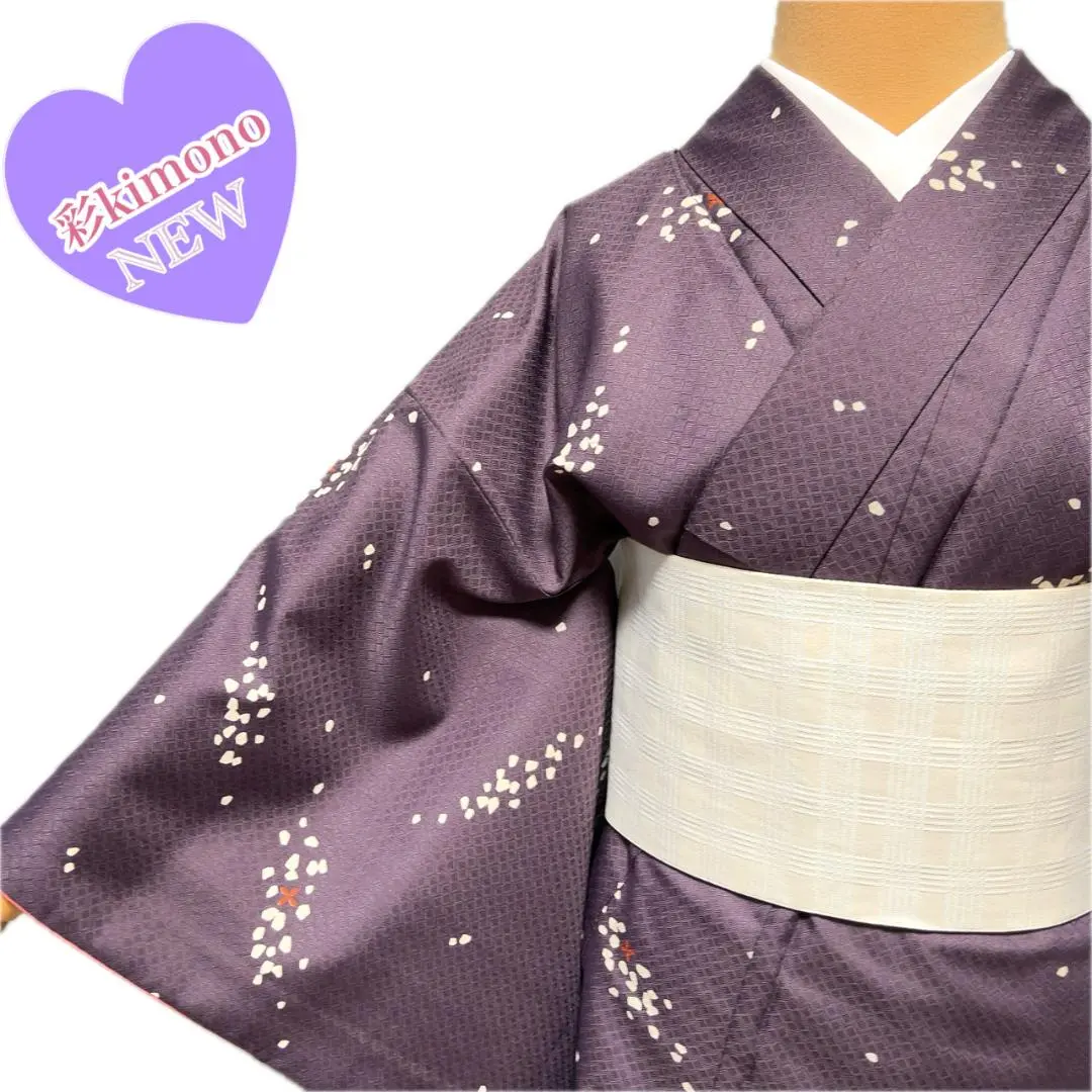 《7K125》可水洗衣物 小紋 袷 化纖 紫色 適合身高～157cm 送料無料 的縮圖