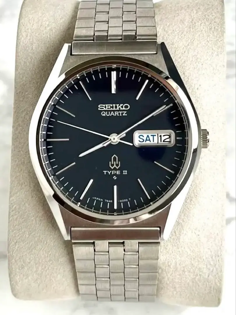 SEIKO タイプ2 バーインデックス　7546-8000 セイコー タイプ2 クオーツ 7546-8000 シルバーダイヤル ダブル